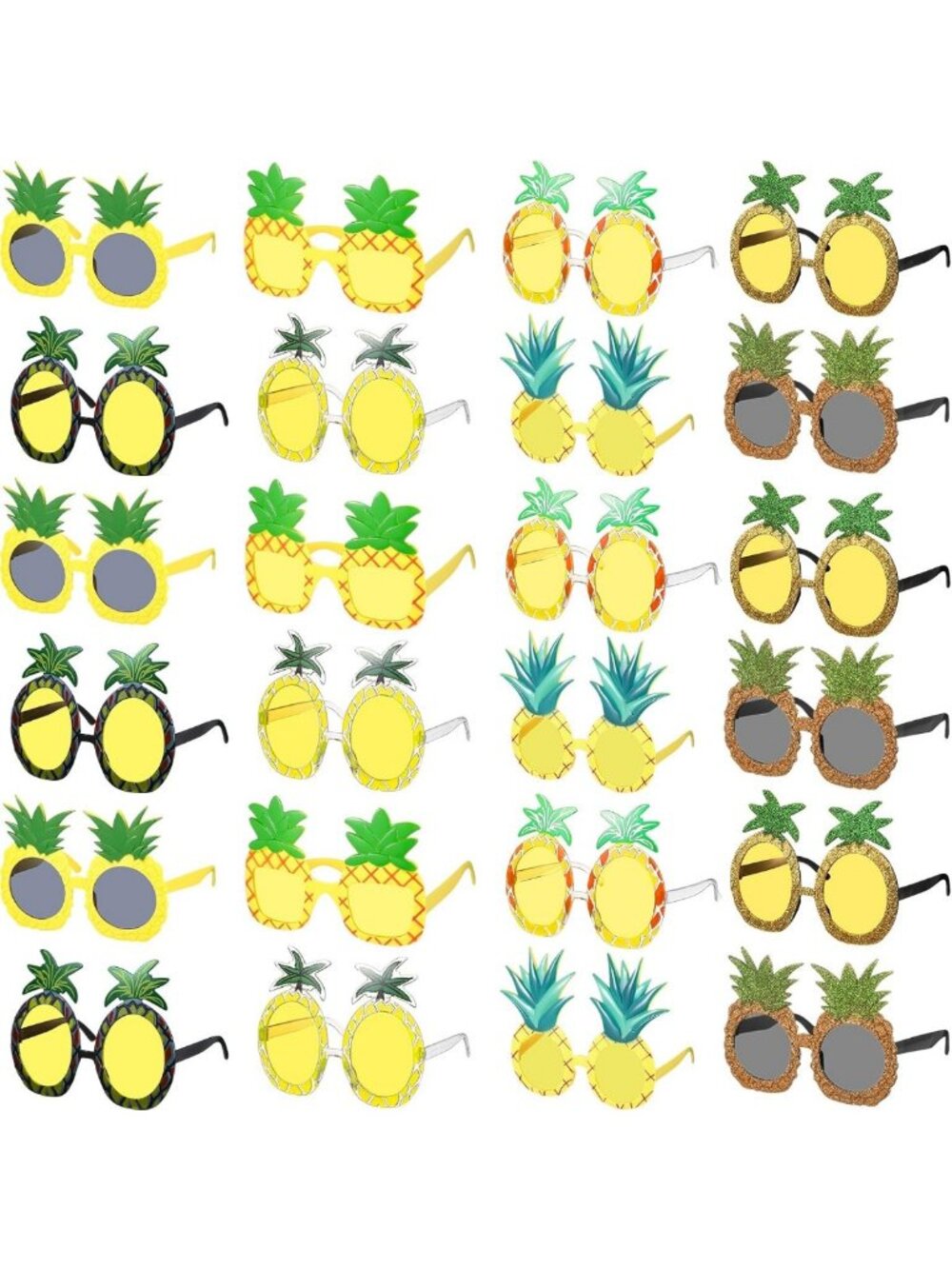 Tropical Pineapple Sunglasses - 24 Pairs for Luau Party Favors & Beach Fun